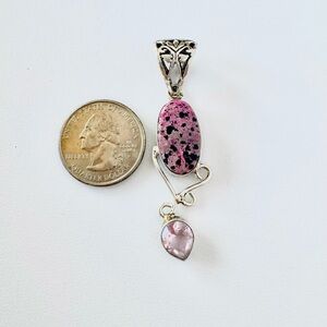 925 Silver Pink Crystal Pendant Abstract Design